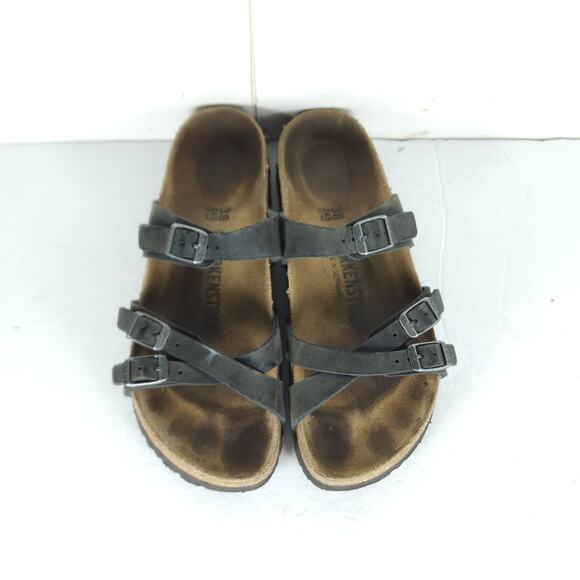 Birkenstock Women's Franca US8 EU39 Gray Oiled Leather Strappy Slide sandals - Picture 4 of 16